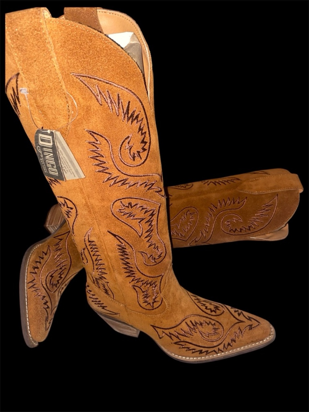 Dingo Tan Suede Western Embroidered Knee-High Boots